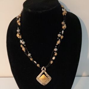 Chico's Illusion Black, Silver Tone Beaded Pendant Necklace, 18-20"